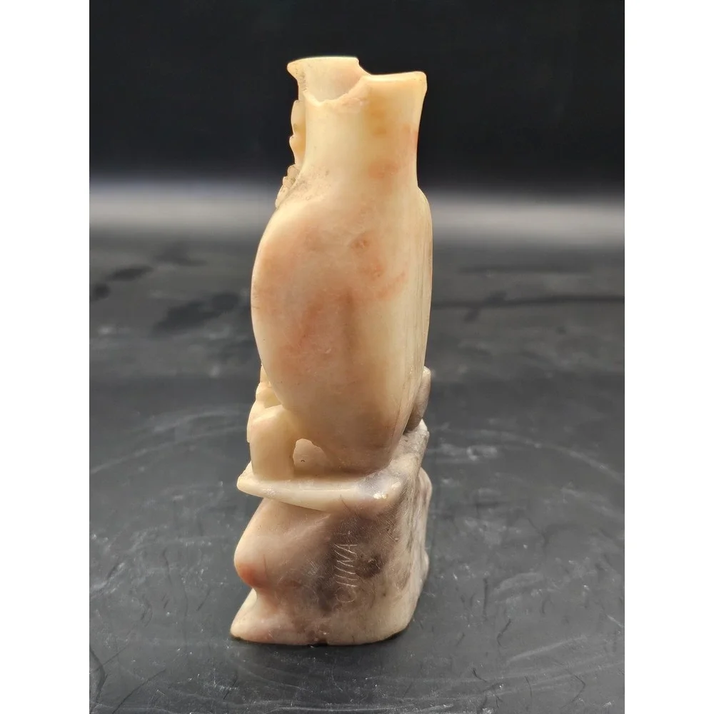 Vintage‎ Chinese Soapstone Small Vase Hand Carved White Floral 4.5in SIGNED